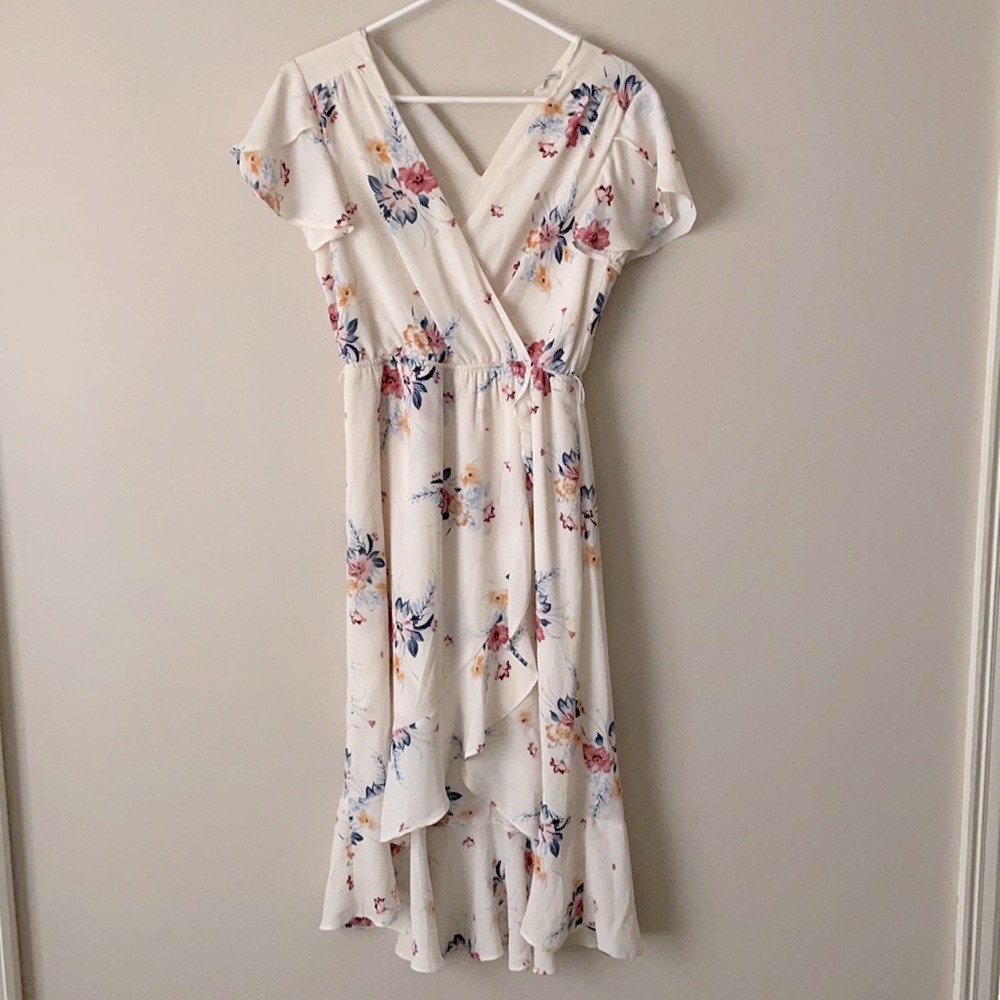 Cream asymmetrical floral dress